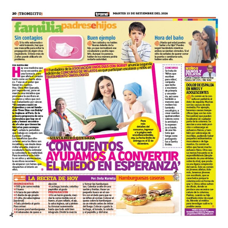 Pagina del diario Trome con entrevista a Silvia Miro Quesada sobre el concurso Ninos que Escriben para Ninos